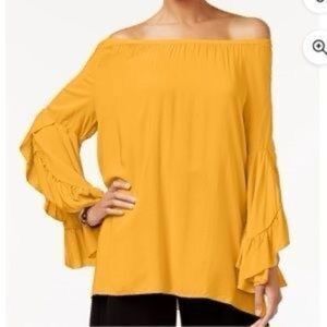 Fever 3X Mustard Yellow Top Bell Flare Sleeves Boho Whimsy Retro Drop Shoulders